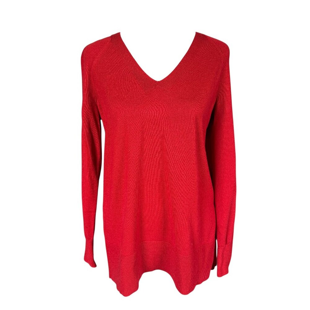 LOFT red long sleeve v-neck pullover sweater women's size XS
